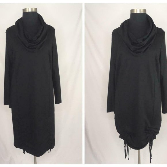 bryn Walker Dresses & Skirts - bryn Walker Black Cowl-Neck Drawstring Midi Dress